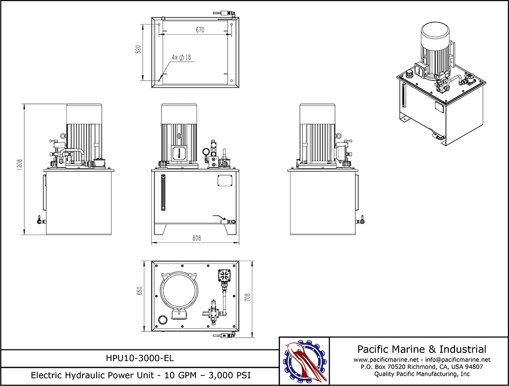 10 GPM Electric Hydraulic Power Unit Drawing