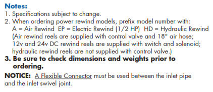 Series IV 5000 Petroleum Hose Reel Inverted Notes