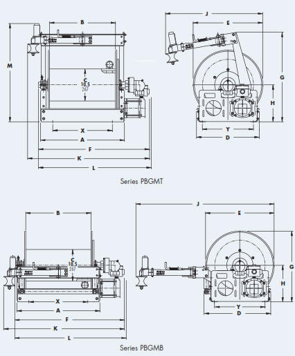 LP Gas Hose Reel: PBGMT and PBGMB Drawing