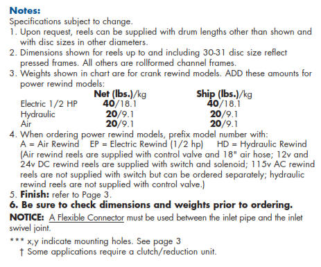 Series 6000 Pumper Cleaner Hose Reel - Notes