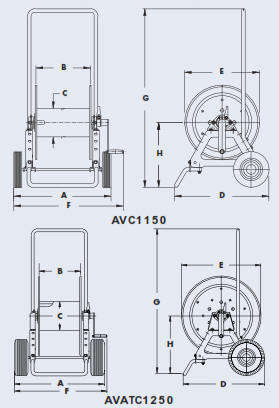avc1150 and av atc1250 portable cable storage reels drawing