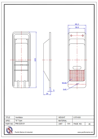 "S" Type Shipping Container Vent Drawing