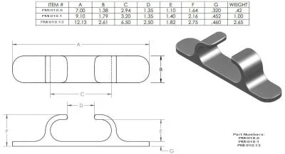 Aluminum Open Chock Small - Drawing