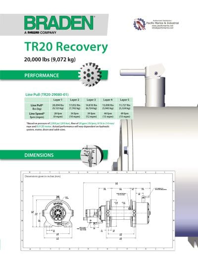Hydraulic Winch 20000 lb. Braden TR20A-29080-01R Performance Data