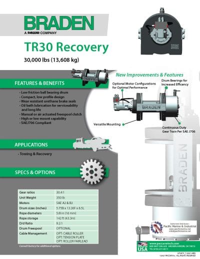 Hydraulic Winch 30000 lb. Braden TR30A-30119-01R Brochure