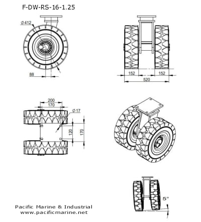 16 Inch Flanged Heavy Duty Caster Wheels Drawing