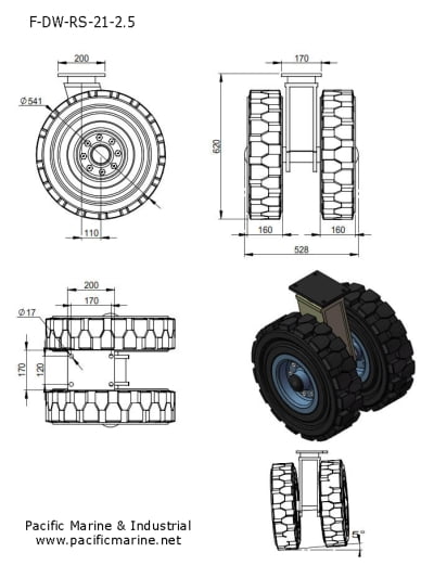 21 Inch Flanged Heavy Duty Caster Wheels Drawing