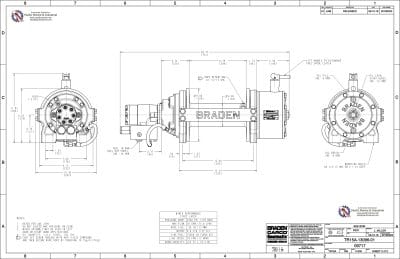 Drawing of Hydraulic Recovery Winch Model TR15A-13096-01 by Arrowhead PACCAR Braden